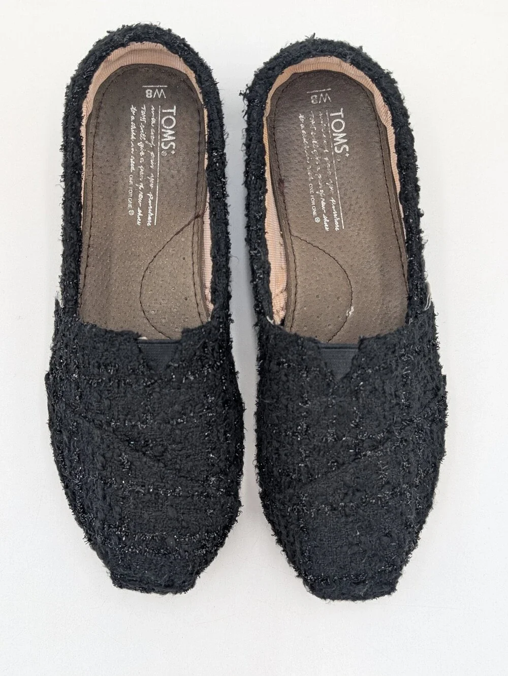 TOMS Classic Alpargata Size 8 Black Boucle Tweed With Glitter Threading Slip-On